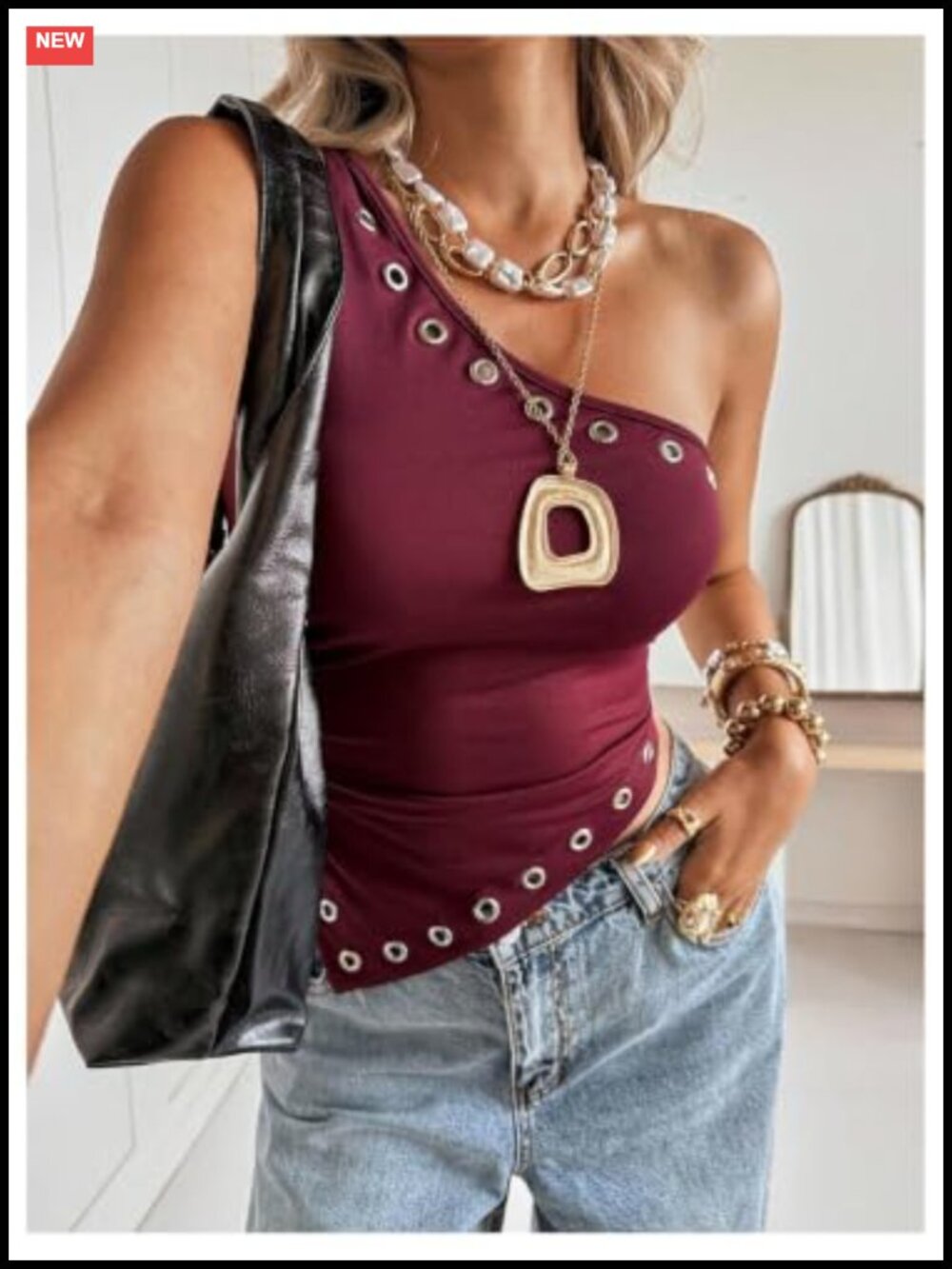 Women's One Shoulder Grommet Eyelet Tank Top Ruched Asymmetrical Sleeveless - Picture 2 of 6